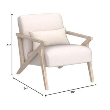 INZOY Mid Century Modern Chair with Wood Frame, Upholstered Armchair with Waist Cushion, Accent Chair for Living Room Bedroom Apartment, Easy Assembly, Beige