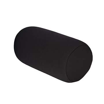 Microbead Bolster Squishy,Orthopedic Round Cylinder Neck Support Roll Pillow Memory Foam - Black- 7" x 12"