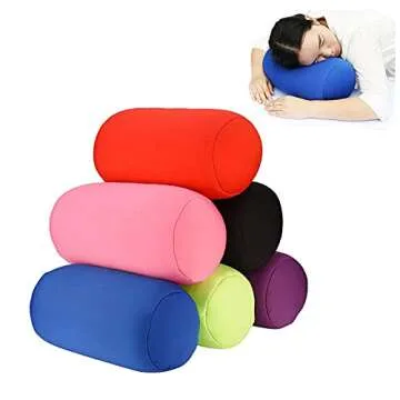 Microbead Bolster Squishy,Orthopedic Round Cylinder Neck Support Roll Pillow Memory Foam - Black- 7" x 12"