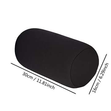 Microbead Bolster Squishy,Orthopedic Round Cylinder Neck Support Roll Pillow Memory Foam - Black- 7" x 12"