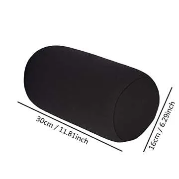 Microbead Bolster Squishy,Orthopedic Round Cylinder Neck Support Roll Pillow Memory Foam - Black- 7" x 12"
