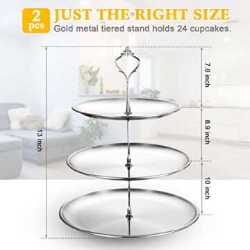Set of 2 Cupcake Display Stands 3 Tier Serving Tray Platters Stainless Steel Cup Cake Tower for Birt...