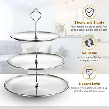 Set of 2 Cupcake Display Stands 3 Tier Serving Tray Platters Stainless Steel Cup Cake Tower for Birthday Party Wedding Dessert Cookie Candy(Silver)