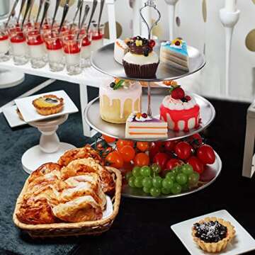 Set of 2 Cupcake Display Stands 3 Tier Serving Tray Platters Stainless Steel Cup Cake Tower for Birthday Party Wedding Dessert Cookie Candy(Silver)