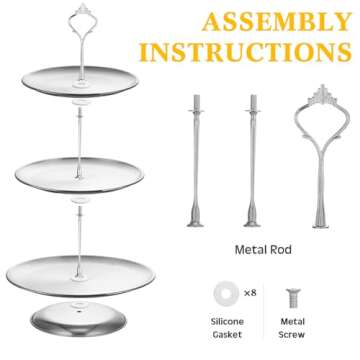 Set of 2 Cupcake Display Stands 3 Tier Serving Tray Platters Stainless Steel Cup Cake Tower for Birthday Party Wedding Dessert Cookie Candy(Silver)
