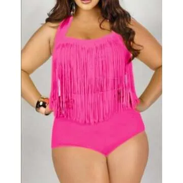 Uniarmoire Womens Plus Size High Waist Fringe Swimwear Two Piece Swimsuit