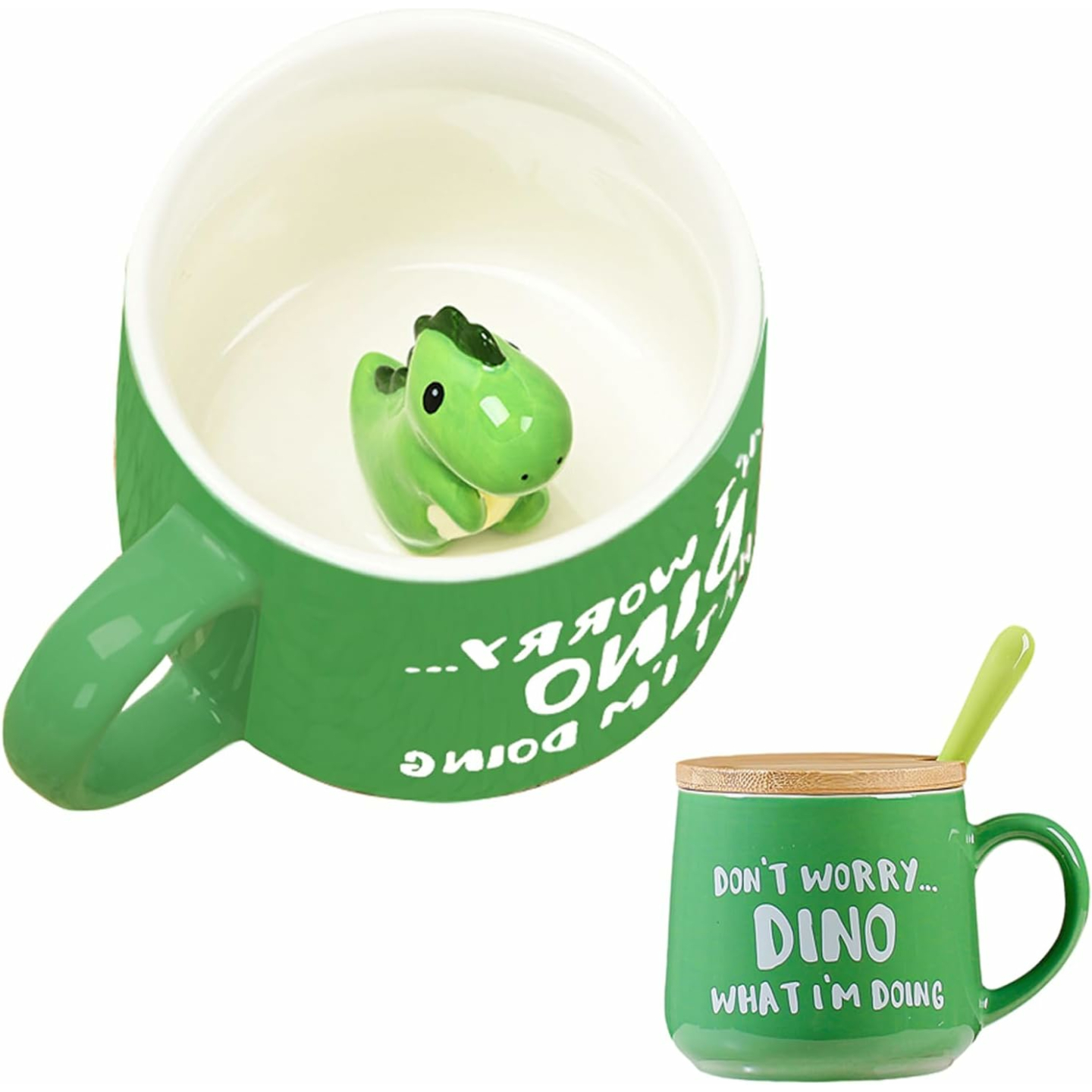 3D Cartoon Dinosaur Coffee Mug with Lid & Spoon