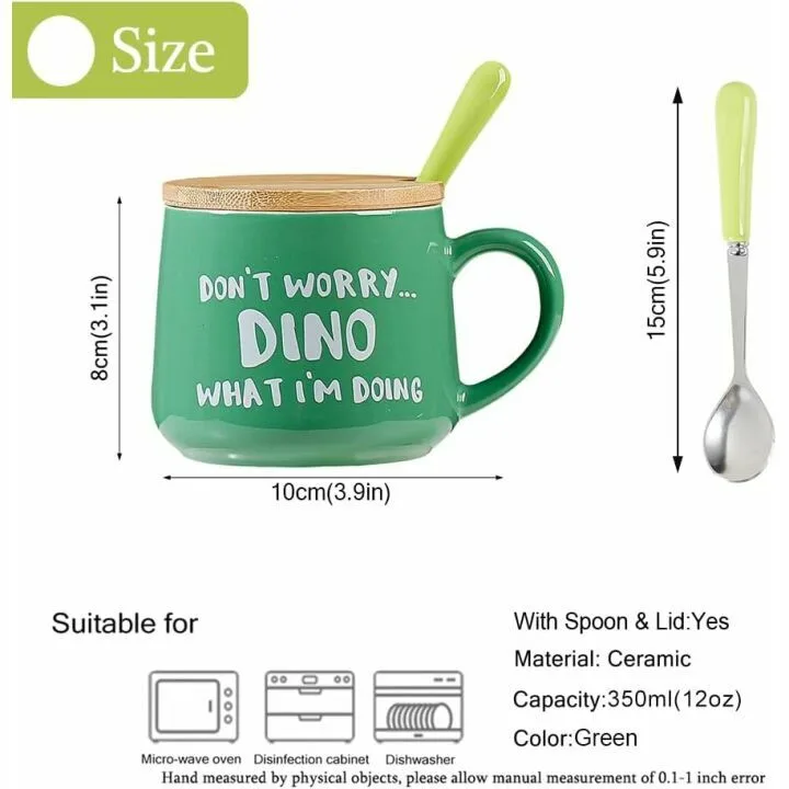 3D Cartoon Dinosaur Coffee Mug with Lid & Spoon