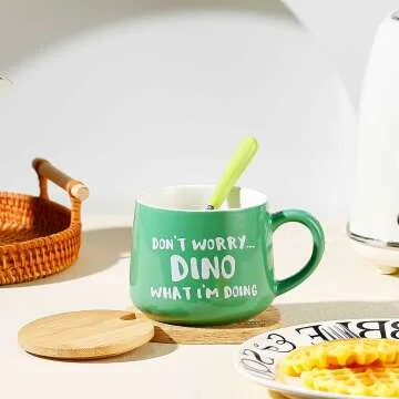 3D Cartoon Dinosaur Coffee Mug with Lid & Spoon