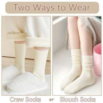 Women Dress Socks Soft Cozy Crew Socks Casual Knit Fall Work Boot Socks Trouser 3 Pairs (Beige+Light...