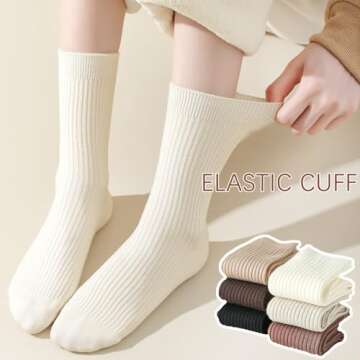 Women Dress Socks Soft Cozy Crew Socks Casual Knit Fall Work Boot Socks Trouser 3 Pairs (Beige+Light Khaki+Khaki, 6-10)