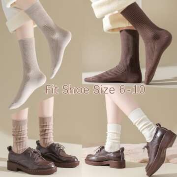 Women Dress Socks Soft Cozy Crew Socks Casual Knit Fall Work Boot Socks Trouser 3 Pairs (Beige+Light Khaki+Khaki, 6-10)