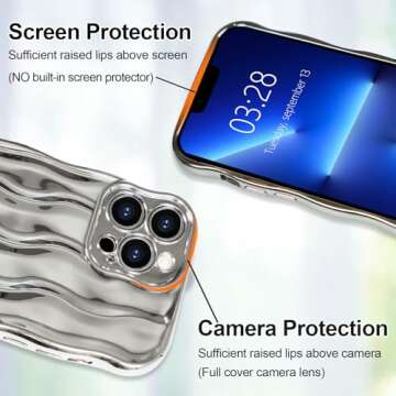 Anuck for iPhone 13 Pro Max Case Wavy Edge Water Ripple Pattern Design, Cute Wave Curly Frame Shape ...