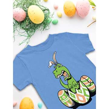 Trex Boys Easter Shirt Dinosaur Bunny Eggs Infant and Toddler Kids T-Shirt 5T California Blue