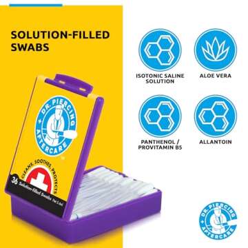 Dr. Piercing Aftercare Swabs – Piercing Bump Saline Solution for Cleansing Earring, Nose, Belly, and Ear Piercings – Gentle Saline Wash for a Refreshing Experience – 36 Easy-to-Use Swabs (1-Pack)