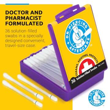 Dr. Piercing Aftercare Swabs – Piercing Bump Saline Solution for Cleansing Earring, Nose, Belly, and Ear Piercings – Gentle Saline Wash for a Refreshing Experience – 36 Easy-to-Use Swabs (1-Pack)