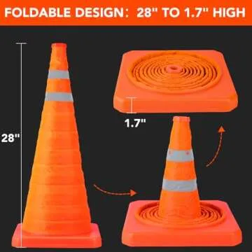 28 Inch Collapsible Traffic Safety Cones - 2 Pack Set