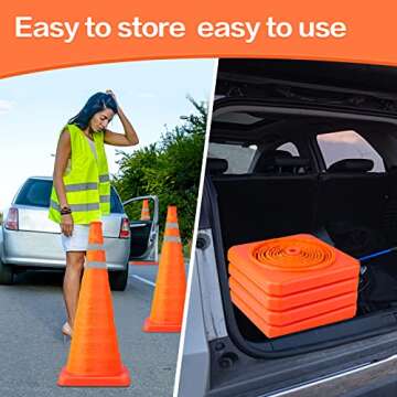 28 Inch Collapsible Traffic Safety Cones - 2 Pack Set