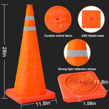 28 Inch Collapsible Traffic Safety Cones - 2 Pack Set