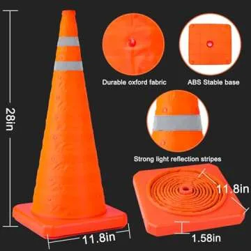 28 Inch Collapsible Traffic Safety Cones - 2 Pack Set