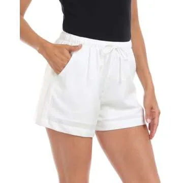 HDE Women's Linen Blend Drawstring Shorts High Waisted 4" Inseam Summer Shorts White - S