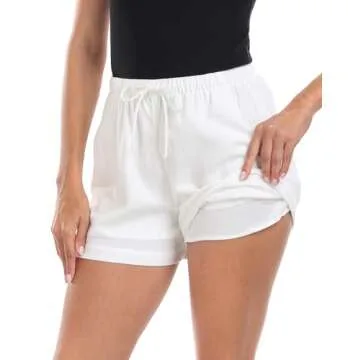 HDE Women's Linen Blend Drawstring Shorts High Waisted 4" Inseam Summer Shorts White - S