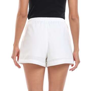 HDE Women's Linen Blend Drawstring Shorts High Waisted 4" Inseam Summer Shorts White - S
