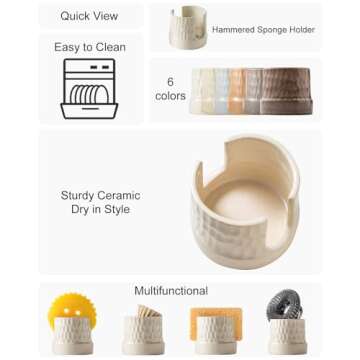 Zoeeker Sponge Holder, Ceramic Kitchen Sink Sponge Holder Sink Caddy Kitchen Sink Organizer Sponge T...