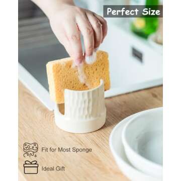 Zoeeker Sponge Holder, Ceramic Kitchen Sink Sponge Holder Sink Caddy Kitchen Sink Organizer Sponge Tray for Sponges, Scrubbers, Kitchen Sink Accessories, White