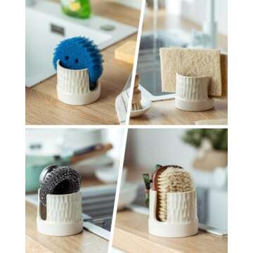 Zoeeker Sponge Holder, Ceramic Kitchen Sink Sponge Holder Sink Caddy Kitchen Sink Organizer Sponge Tray for Sponges, Scrubbers, Kitchen Sink Accessories, White