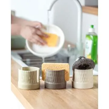 Zoeeker Sponge Holder, Ceramic Kitchen Sink Sponge Holder Sink Caddy Kitchen Sink Organizer Sponge Tray for Sponges, Scrubbers, Kitchen Sink Accessories, White