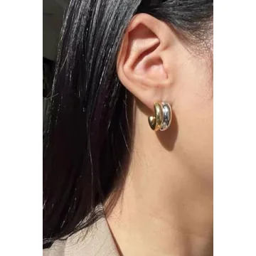 Stylish ABILITH Two Tone Hoop Earrings for Women