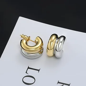Stylish ABILITH Two Tone Hoop Earrings for Women