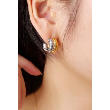 Stylish ABILITH Two Tone Hoop Earrings for Women