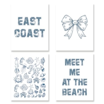 KSDUT Navy Blue Wall Art Decor Set of 4 - Beach Coastal Summer Prints