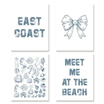KSDUT Navy Blue Wall Art Decor Set of 4 - Beach Coastal Summer Prints