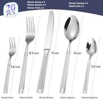Unique Silverware Set For 4,Gorgeous Retro 20 Pieces 18/0 Stainless Steel Flatware Set,Service for 4...