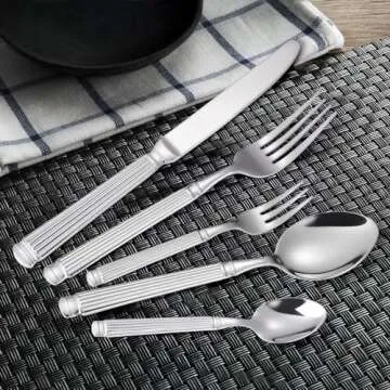 Unique Silverware Set For 4,Gorgeous Retro 20 Pieces 18/0 Stainless Steel Flatware Set,Service for 4,Anti-rust Dark Utensils Fork Spoon Knife,Antique Countryside Style Cutlery Set,Dishwasher Safe