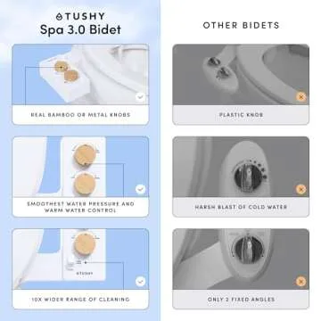 TUSHY 3.0 Warm Water Spa Bidet Attachment | Self Cleaning Fresh Water Sprayer +Adjustable Pressure Nozzle, Angle Control, (Adjustable Cool to Warm Water Temperature Option), (Spa 3.0 2-Pack Bamboo)