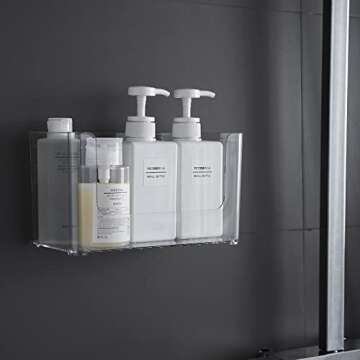 Sooyee 2-Pack Shower Caddies,No Drilling Wall Mounted Bathroom Corner Shelf Organizer with Hooks Suction Kitchen Storage,Stackable Makeup Organizer Stand on Countertop,Clear