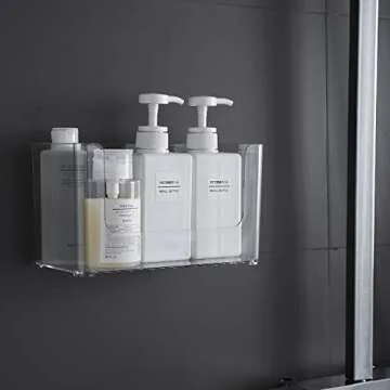 Sooyee 2-Pack Shower Caddies,No Drilling Wall Mounted Bathroom Corner Shelf Organizer with Hooks Suction Kitchen Storage,Stackable Makeup Organizer Stand on Countertop,Clear