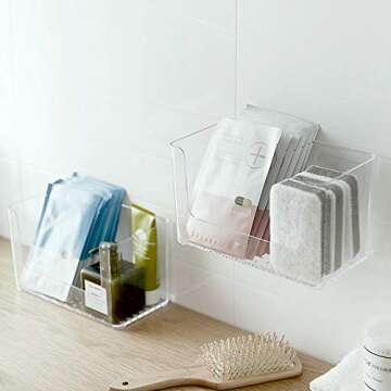 Sooyee 2-Pack Shower Caddies,No Drilling Wall Mounted Bathroom Corner Shelf Organizer with Hooks Suction Kitchen Storage,Stackable Makeup Organizer Stand on Countertop,Clear