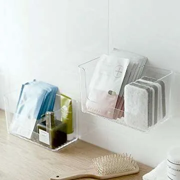 Sooyee 2-Pack Shower Caddies,No Drilling Wall Mounted Bathroom Corner Shelf Organizer with Hooks Suction Kitchen Storage,Stackable Makeup Organizer Stand on Countertop,Clear