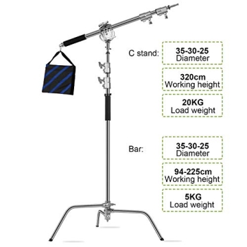 GVM Photography C Stand with Boom Arm - 10ft Adjustable