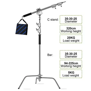 GVM Photography C Stand with Boom Arm - 10ft Adjustable