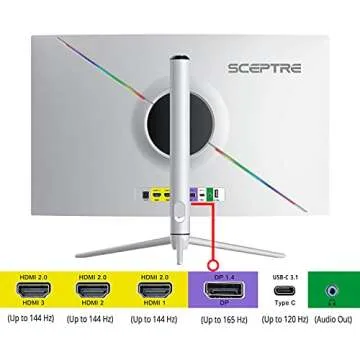 Sceptre 27" Curved Nebula White QHD 2K Monitor 2560 x 1440p up to 165Hz 1ms HDR1000 99% sRGB Ambient Light Sensor Luminous Backcover Lights Height Adjustable Build-in Speakers (C275B-QWN168W)