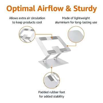 Amazon Basics Ergonomic and Foldable Laptop Stand for Desk, Adjustable Riser, Fits all Laptops and Notebooks up to 17.3 Inch, 10 x 8.7 x 6 in, Silver