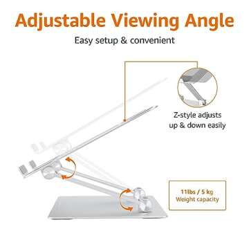 Amazon Basics Ergonomic and Foldable Laptop Stand for Desk, Adjustable Riser, Fits all Laptops and Notebooks up to 17.3 Inch, 10 x 8.7 x 6 in, Silver