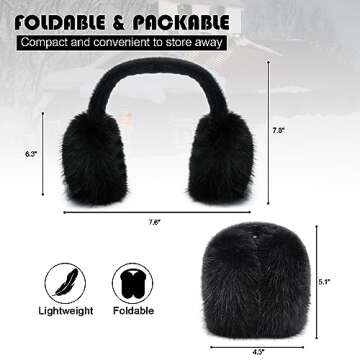 RUIKUNA Women Winter Ear Muffs Fluffy Faux Fur Earmuffs Foldable Ear Warmer Girls Soft Ear Covers (A-black)