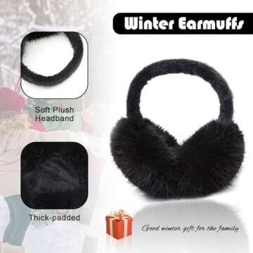 RUIKUNA Women Winter Ear Muffs Fluffy Faux Fur Earmuffs Foldable Ear Warmer Girls Soft Ear Covers (A-black)